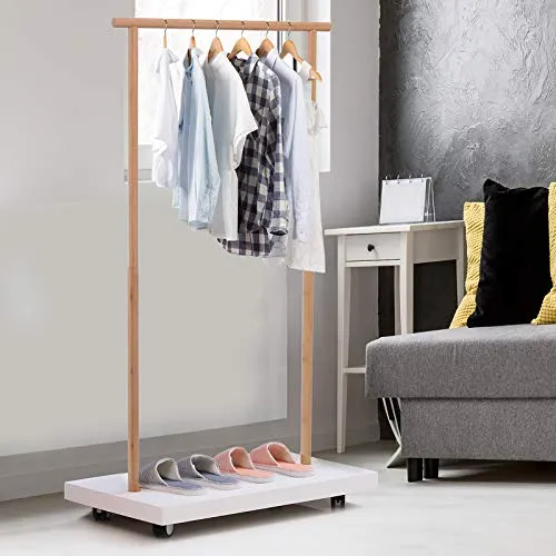 Homcom Portant vêtements sur roulettes Design Cosy Chic dim. 80L x 45l x 150H cm MDF Blanc Bambou