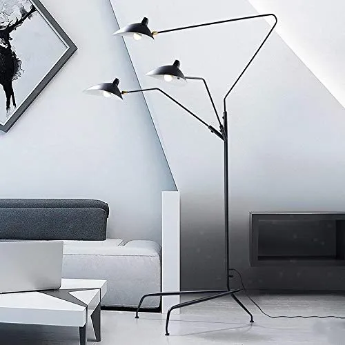 Lampe sur pied LGFSG Lampadaire Modélisation Chambre Lampe industrielle debout Simple Salon Led Luminaire au sol, 3 têtes noir