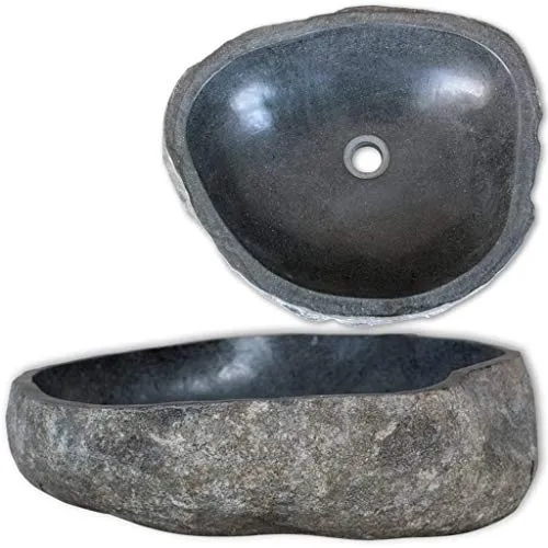 vidaXL Lavabo en Pierre de Rivière Ovale Lave-Mains de Salle d'Eau Vasque à Poser de Toilette Lave-Mains de Salle de Bain Maison 38-45 cm