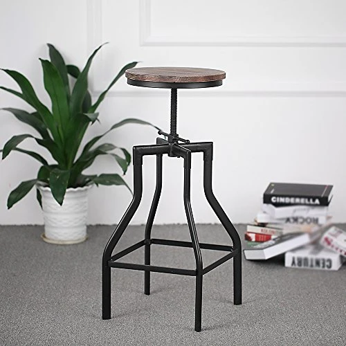 iKayaa Tabouret de Bar de Style Industriel en Bois réglable en Hauteur