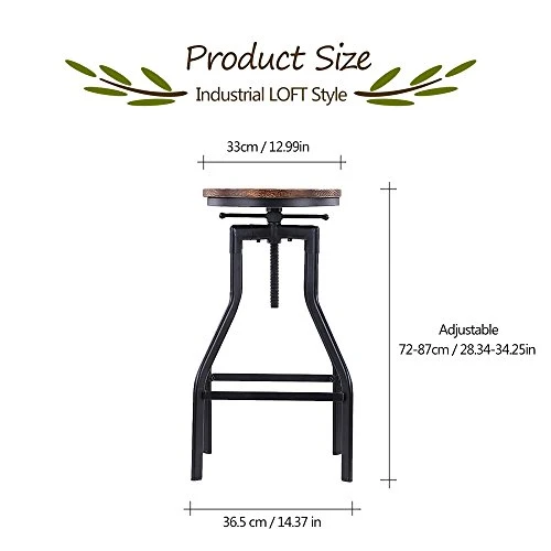 iKayaa Tabouret de Bar de Style Industriel en Bois réglable en Hauteur