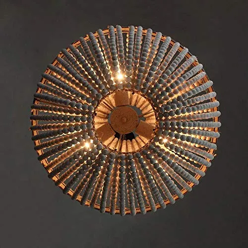 J.NL Bois Perles Lustre pendentifs Trois Vintage rétro Gris Clair Antique Finition Blanc Antique Lampes de Plafond de Cuisine Rustique,White