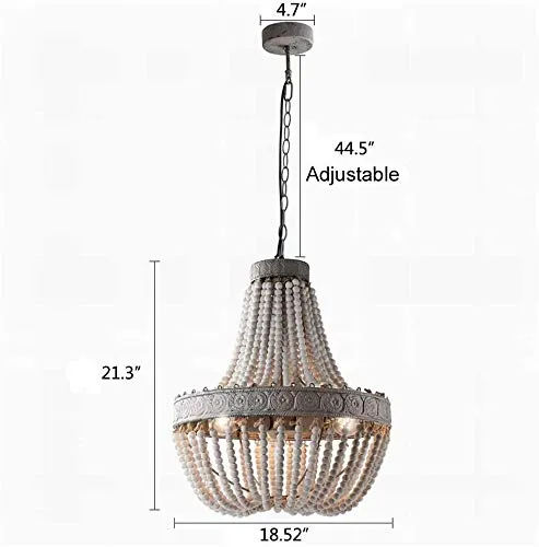 J.NL Bois Perles Lustre pendentifs Trois Vintage rétro Gris Clair Antique Finition Blanc Antique Lampes de Plafond de Cuisine Rustique,White