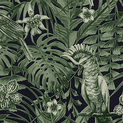 A.S. Création 372101 37210 Greenery Papier peint intissé Motif palmiers Vert/noir 10,05 m x 0,53 m, 372101