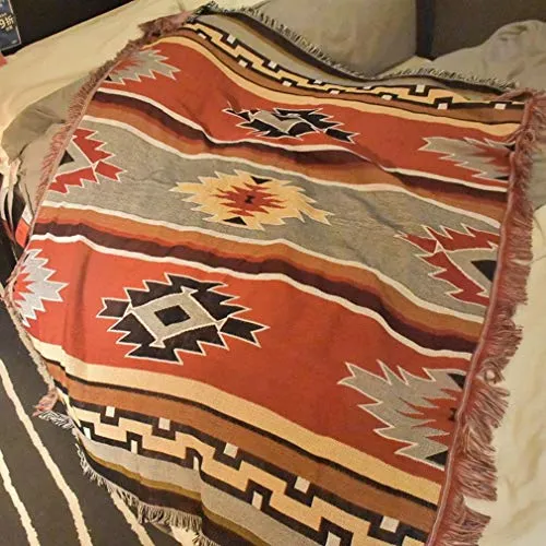 T&X Bohemian Ethnique Géométrique Indien Rétro Nordic Navajo Couverture Canapé Tapisserie, Kowart, 125X150cm