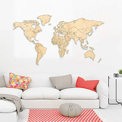 Giallobus - Carte du Monde - DÉCORATION Murale en Bois en Bois DE FRÊNE - 190X105 CM