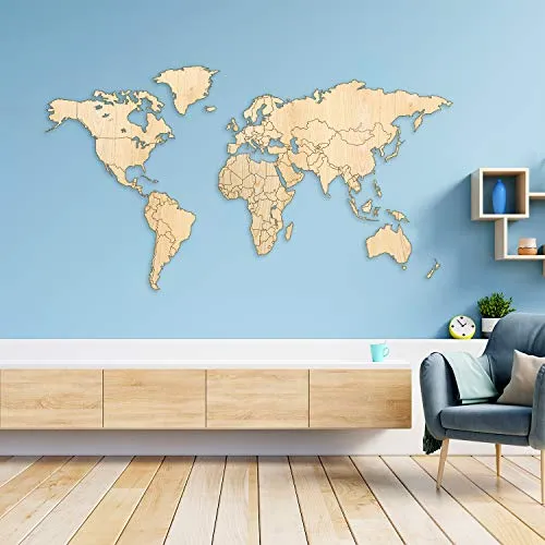 Giallobus - Carte du Monde - DÉCORATION Murale en Bois en Bois DE FRÊNE - 190X105 CM