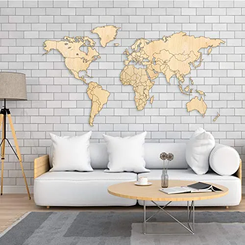 Giallobus - Carte du Monde - DÉCORATION Murale en Bois en Bois DE FRÊNE - 190X105 CM