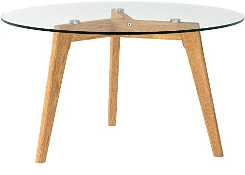 THE HOME DECO FACTORY Table Ronde, Bois/Verre, Transparent/Marron, 80 x 80 x 45 cm