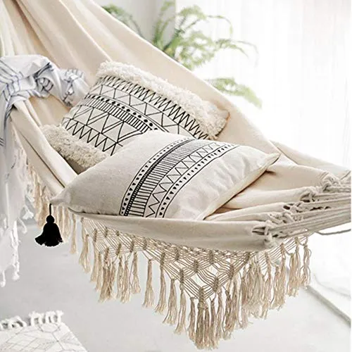 AQH 2 Personne Hamac Boho Grand Brésilien en Macramé Frange Double Deluxe Hamac Swing Net Chaise Suspendue Hamac