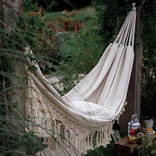 AQH 2 Personne Hamac Boho Grand Brésilien en Macramé Frange Double Deluxe Hamac Swing Net Chaise Suspendue Hamac