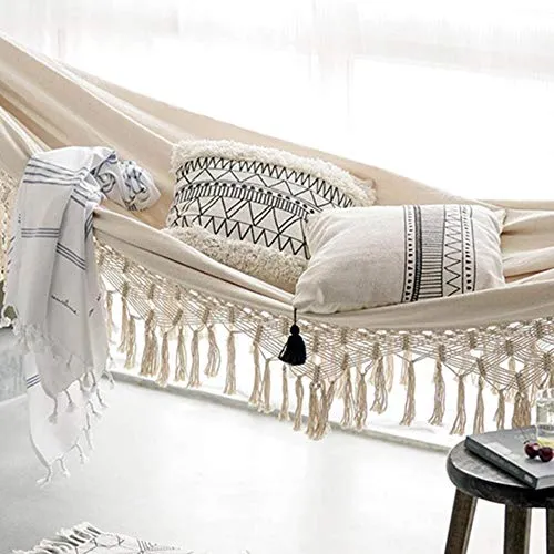 AQH 2 Personne Hamac Boho Grand Brésilien en Macramé Frange Double Deluxe Hamac Swing Net Chaise Suspendue Hamac