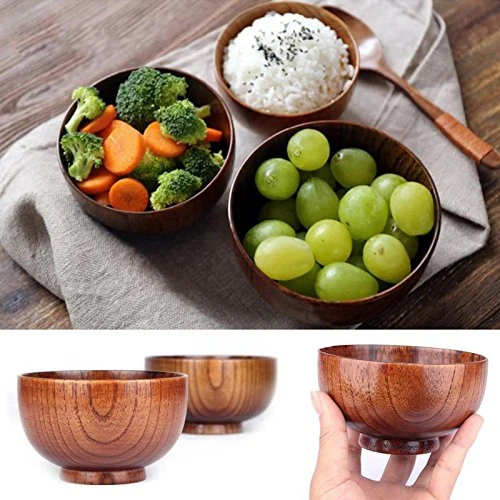 SODIAL Bols en Bois Bol en Bois Bol Alimentaire sain Recipient Vintage Vaisselle Vaisselle Accessoires de Cuisine