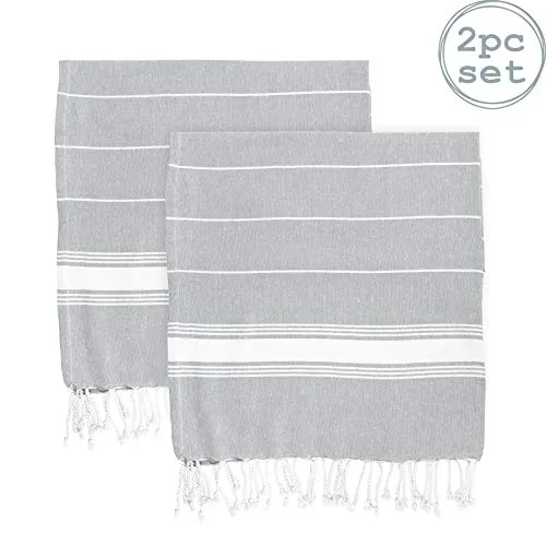 Nicola Spring Serviettes de Plage Turques - Coton - 170 x 90 cm - Gris - Lot de 2