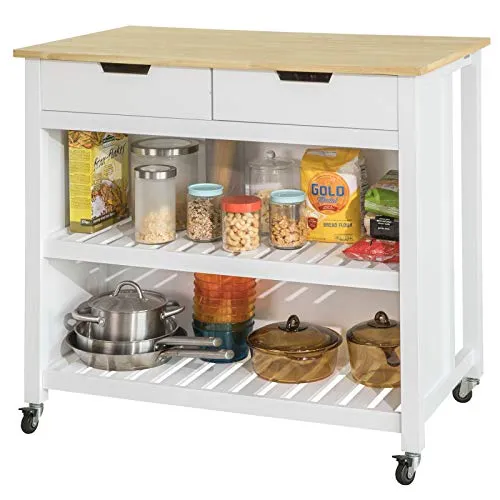 SoBuy FKW74-WN îlot de Cuisine Buffet Séparateur de Cuisine Desserte de Cuisine à roulettes Meuble de Rangement pour Cuisine et Salon avec 2 tiroirs et 2 étagères
