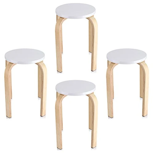 GOTOTOP Lot de 4pcs Tabourets Empilables en Bois Multi-Couleur Hauteur 45cm (4pcs Blancs)