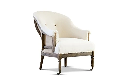 Fauteuil Rond Léonie - Bois massif, Bois ancien, Grand confort d'assise, Rembourrage intérieur dense, Finition brossÃ | Le charme du bois massif et de la toile de jute - Beige (L73 x H88 x P84 cm)