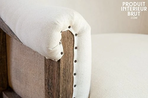 Fauteuil Rond Léonie - Bois massif, Bois ancien, Grand confort d'assise, Rembourrage intérieur dense, Finition brossÃ | Le charme du bois massif et de la toile de jute - Beige (L73 x H88 x P84 cm)