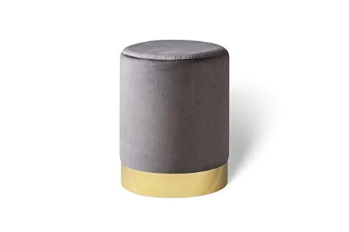 LIFA LIVING Pouf Salon en Velours 30 x 38 cm, Petit Tabouret Ottoman Gris avec Base en métal doré, pour la Chambre et la Cuisine
