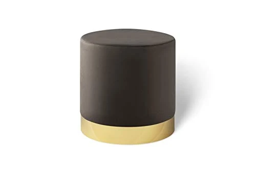 LIFA LIVING Pouf Salon en Velours 30 x 38 cm, Petit Tabouret Ottoman Gris avec Base en métal doré, pour la Chambre et la Cuisine