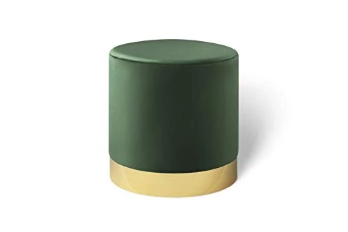 LIFA LIVING Pouf Salon en Velours 30 x 38 cm, Petit Tabouret Ottoman Gris avec Base en métal doré, pour la Chambre et la Cuisine