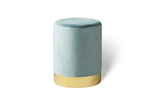 LIFA LIVING Pouf Salon en Velours 30 x 38 cm, Petit Tabouret Ottoman Gris avec Base en métal doré, pour la Chambre et la Cuisine