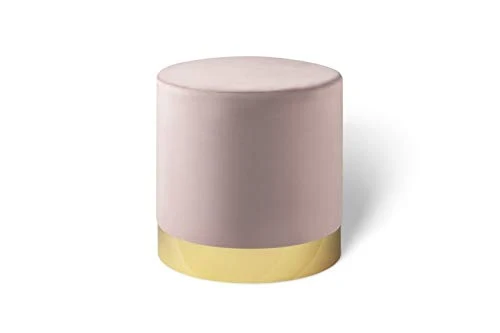 LIFA LIVING Pouf Salon en Velours 30 x 38 cm, Petit Tabouret Ottoman Gris avec Base en métal doré, pour la Chambre et la Cuisine