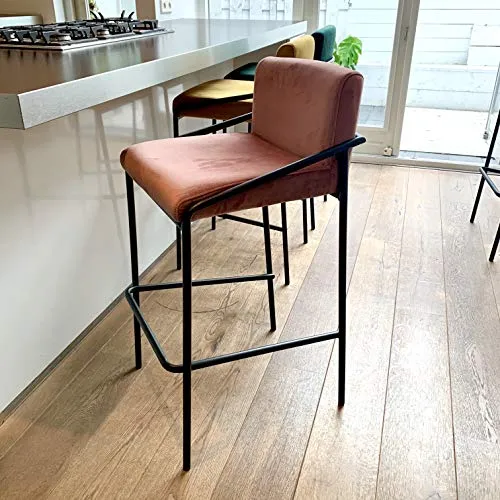 Damiware Lev Tabouret de Bar de qualité supérieure avec Housse en Velours (Velours Rose, 75 cm)