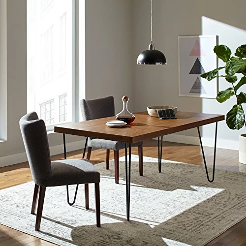 Marque Amazon - Rivet - Table de salle à manger aux pieds ultra-fins et au look industriel, largeur 180 cm, Noyer et noir