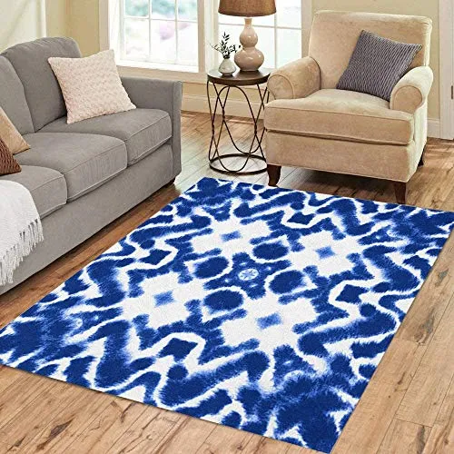 Anna-Shop Tapis à la Main Abstrait Aquarelle Shibori et en Chine Bleu Home Decor Tapis de Sol 84 x 60 Pouces Tapis