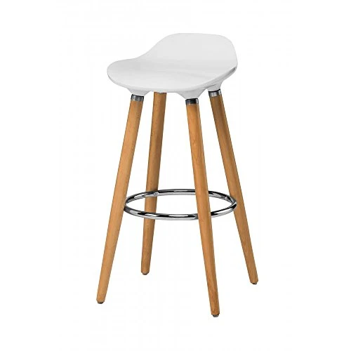 Fusion Living Tabouret de Bar en Plastique Blanc Pieds en Bois hêtre