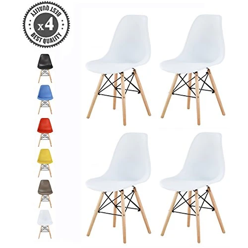 Lot de 4 chaises au Design Moderne de Style scandinave, Lia par MCC (Blanc)