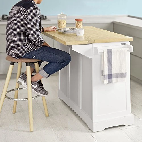 SoBuy® FKW41-WN Desserte sur roulettes Meuble de Cuisine de Service Roulant en Bois - Plans de Travail Rabattables - Haute Qualité et Stabilité