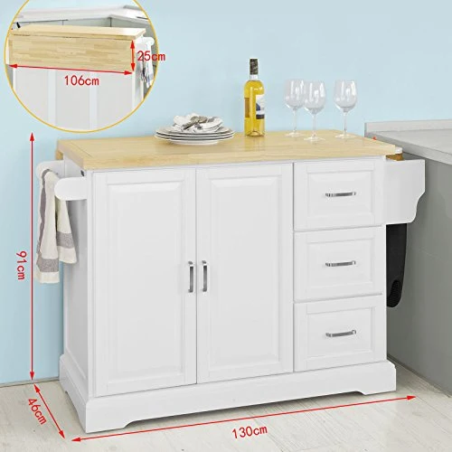 SoBuy® FKW41-WN Desserte sur roulettes Meuble de Cuisine de Service Roulant en Bois - Plans de Travail Rabattables - Haute Qualité et Stabilité