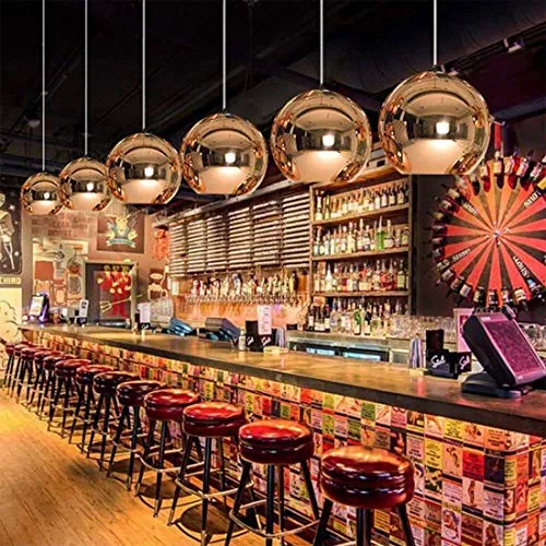 Industrial miroir moderne verre boule luminaire, miroir ajustable, Pendentif boule Ligh, ombre de lampe de plafond pour cuisine, salle à manger, Bar (Gold, 25cm)