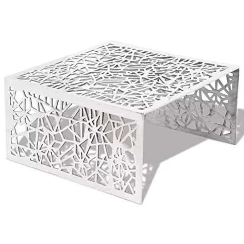 vidaXL Table Basse Table de Salon Aluminium Design géométrique ajouré Argent