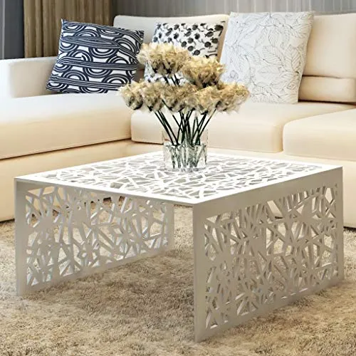 vidaXL Table Basse Table de Salon Aluminium Design géométrique ajouré Argent