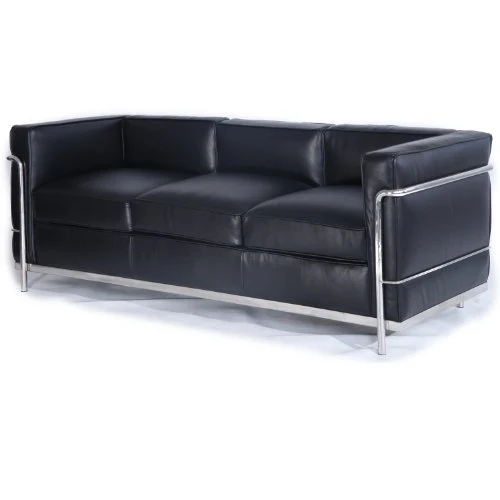 Kardiel Le Corbusier Style LC2 Canapé 3 places en cuir aniline Noir
