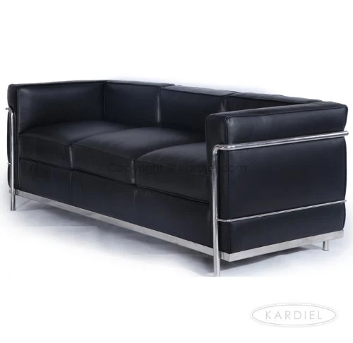 Kardiel Le Corbusier Style LC2 Canapé 3 places en cuir aniline Noir