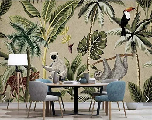 YFXGSTLI Papier Peint Toucan Singe Tropical Papier Peint Mural pour Mur De Mur Murales Murales Peintes À La Main Salon 3D Personnaliser W350xH256cm