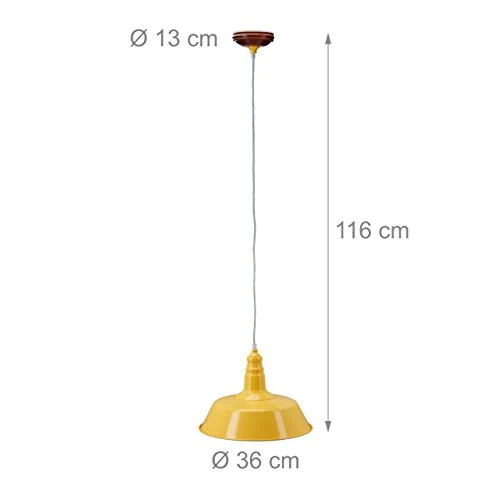 Relaxdays Suspension luminaire abat-jour en métal avec couleur tendance HxlxP: 116 x 36 x 36 cm lampe style industriel hauteur réglable, jaune