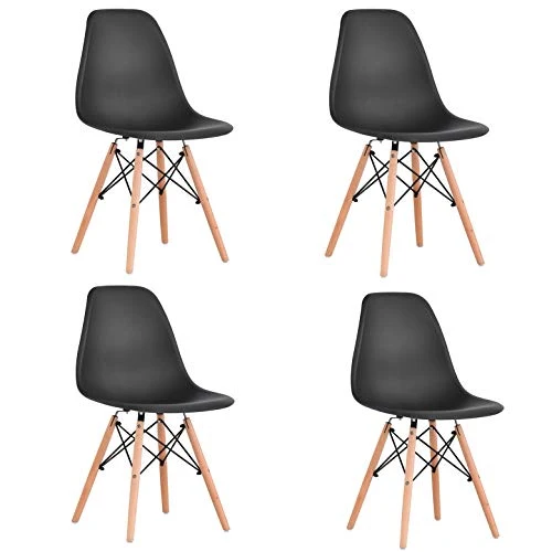 KunstDesign Ensemble de 4 chaises de Salle à Manger, Design Ergonomique, Pieds en Bois de hêtre Naturel, Look Moderne du Milieu du siècle（Noir
