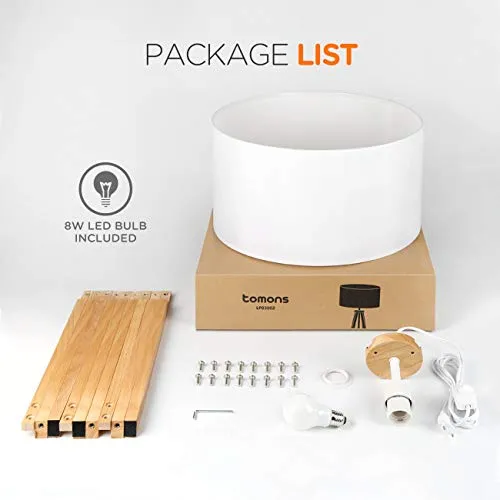Tomons LED Lampadaire Dimmable Stepless Trépied en Bois à de Style Scandinave, Moderne pour Salon, Chambre à Coucher, Bureau, Hôtel et Bureau, Ampoule 8W Non-Scintillante Incluse