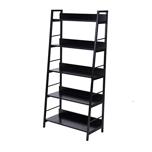 Homcom Étagère bibliothèque Style Industriel incliné 5 Niveaux 70L x 35l x 150H cm Noir