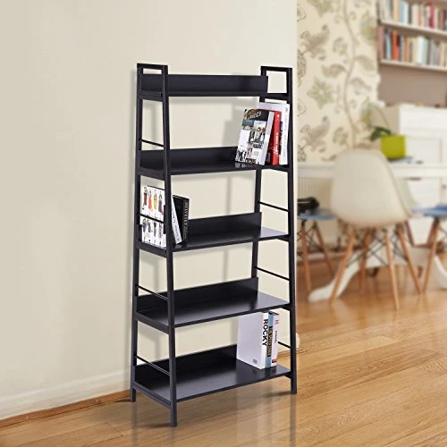 Homcom Étagère bibliothèque Style Industriel incliné 5 Niveaux 70L x 35l x 150H cm Noir