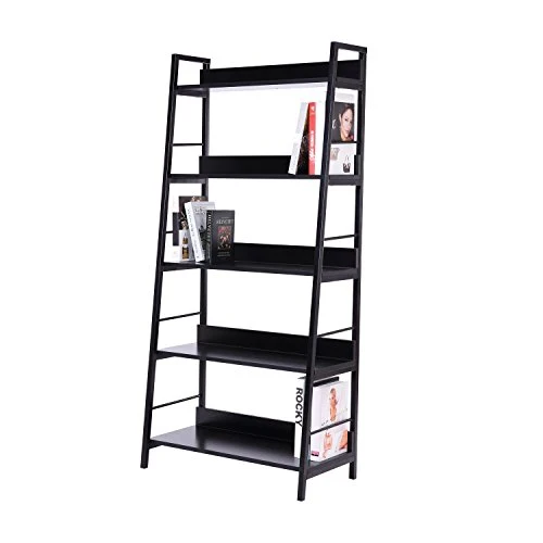 Homcom Étagère bibliothèque Style Industriel incliné 5 Niveaux 70L x 35l x 150H cm Noir