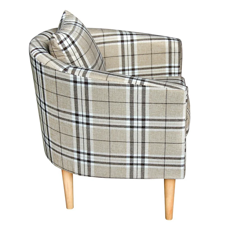 Anaelle Panana Fauteuils Cabriolet en Tissu à Carreaux + Bois Oreiller Chauffeuse, Salle à Manger, Salon, Bureau, Café, Taille: 58 x 45 x 70cm, Poids: 13kg