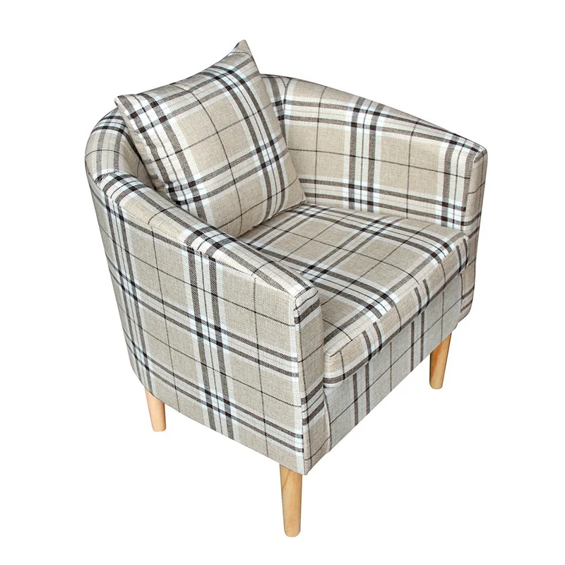 Anaelle Panana Fauteuils Cabriolet en Tissu à Carreaux + Bois Oreiller Chauffeuse, Salle à Manger, Salon, Bureau, Café, Taille: 58 x 45 x 70cm, Poids: 13kg