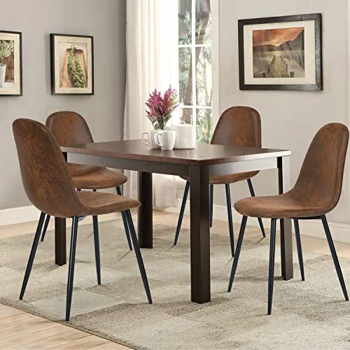 Homy Casa Lot de 4 Chaises 44x44x87cm Scandinave Rétro Vintage en Suède Marron Pied Métal Noir