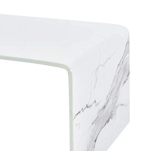 Tidyard Table Basse Blanc Marbre Table Basse de Style Moderne 98 x 45 x 31 cm Verre incassable